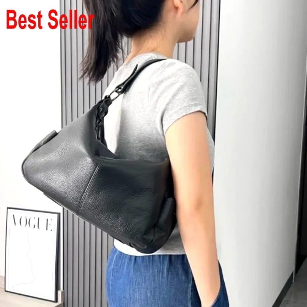 Genuine Leather Hobo Bag with Adjustable Straps